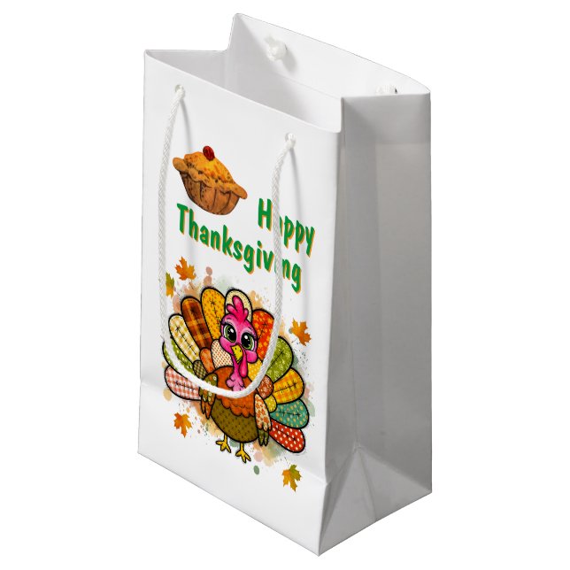 Patchwork Turkey Thanksgiving Kleine Geschenktüte (Vorderseite Schrägansicht)