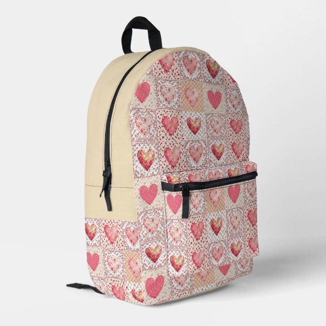 Patchwork- und Streifen-Herzmuster Bedruckter Rucksack (Rückseitige Ecke links)