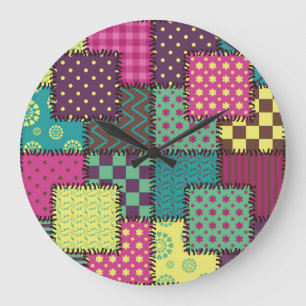 Patchwork: Vielfältige Muster Hintergrund Große Wanduhr