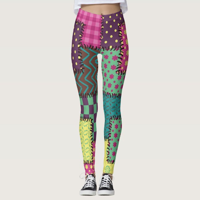 Patchwork: Vielfältige Muster Hintergrund Leggings (Vorderseite)