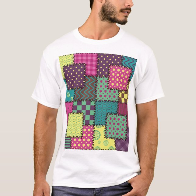 Patchwork: Vielfältige Muster Hintergrund T-Shirt (Vorderseite)