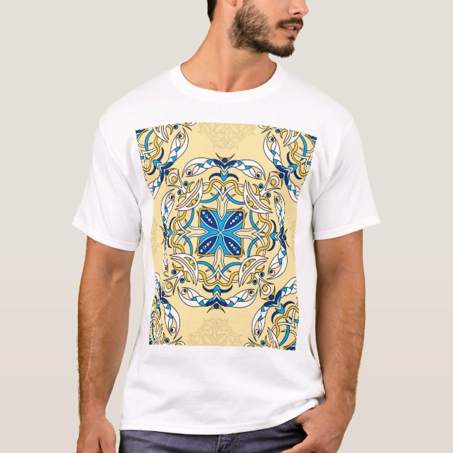 Patchwork Vintage arabische Blütentexte T-Shirt (Vorderseite)
