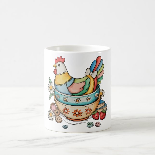 Patchwork Vintage Hen Quilted Chicken Thrifty Kaffeetasse (Mittel)