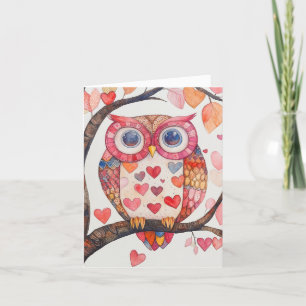 Patchwork-Wasserfarben-Eule-Valentinstagskarte Feiertagskarte