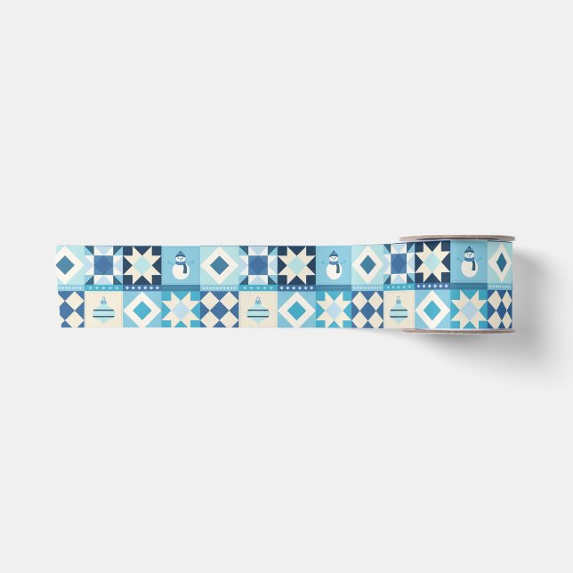 Patchwork Weihnachten Blau Satinband (Vorderseite)