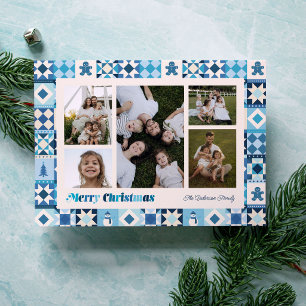Patchwork-Weihnachten Blautöne Feiertag Feiertagskarte