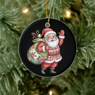 Patchwork Weihnachten Retro froh und hell Keramik Ornament