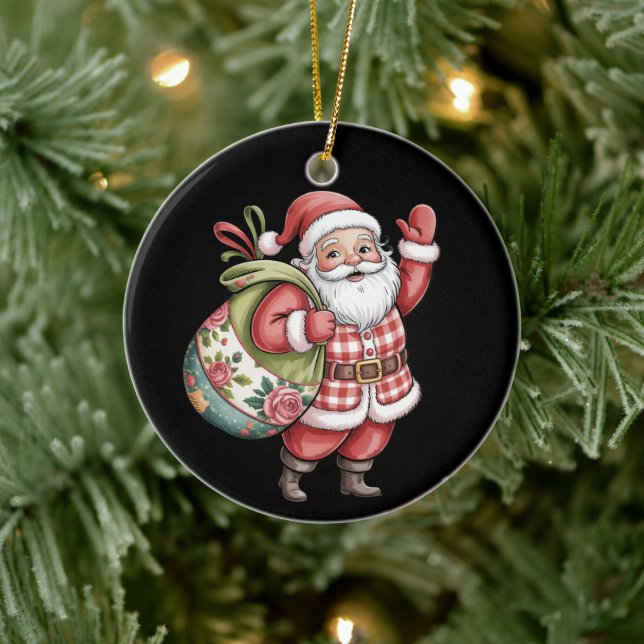 Patchwork Weihnachten Retro froh und hell Keramik Ornament (Baum)