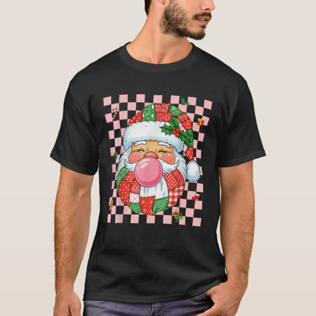 Patchwork Weihnachten Weihnachtsmann Gesicht Funny T-Shirt (Vorderseite)