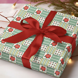 Patchwork-Weihnachts-Poinsettia-Blumenmuster Geschenkpapier