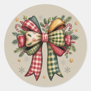 Patchwork-Weihnachts-Schale-Rustikal Runder Aufkleber