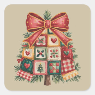 Patchwork-Weihnachtsbaum Coquette Weihnachten Feri Quadratischer Aufkleber