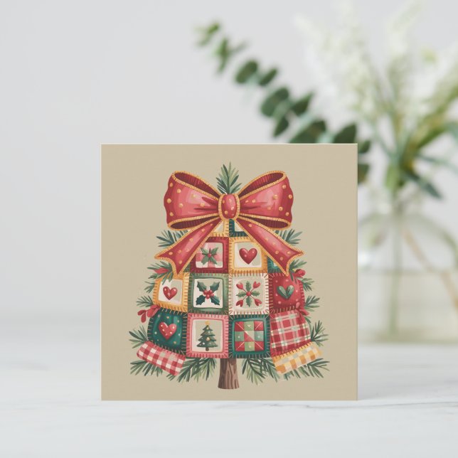 Patchwork Weihnachtsbaum Coquette Xmas Urlaub Feiertagskarte (Stehend Vorderseite)