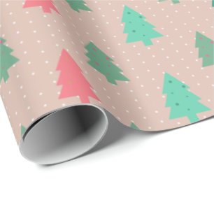 Patchwork Weihnachtsbaumen Rosa Geschenkpapier
