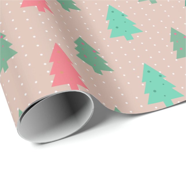 Patchwork Weihnachtsbaumen Rosa Geschenkpapier (Rolleneckpunkt)