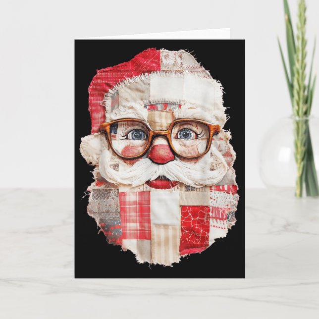 Patchwork-Weihnachtsmann-Gesicht Preppy-Mädchen-We Karte (Vorderseite)