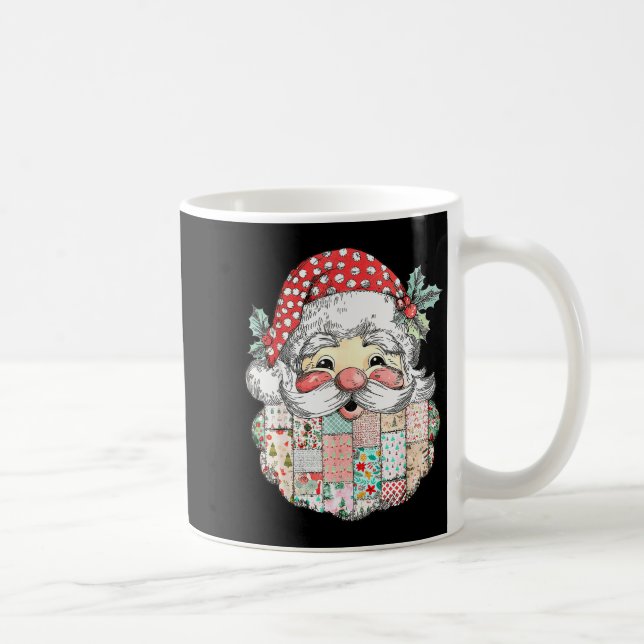 Patchwork-Weihnachtsmann-Gesicht Vintage Frohe Wei Kaffeetasse (Rechts)