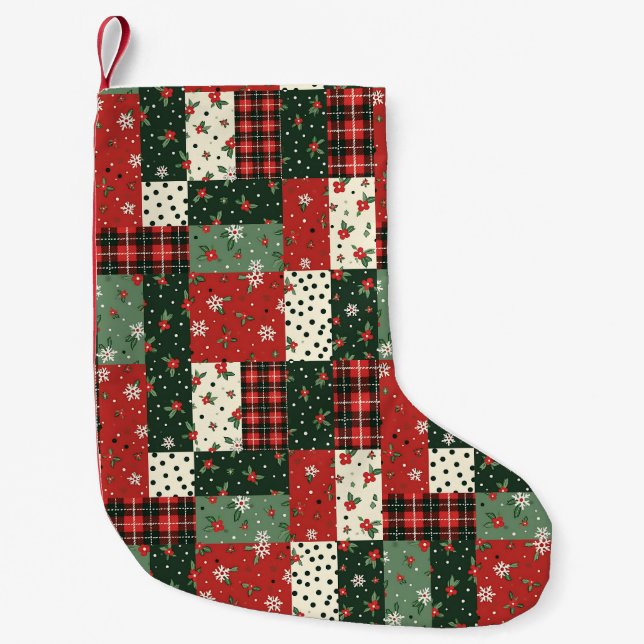 Patchwork-Weihnachtsmuster grün rot Kleiner Weihnachtsstrumpf (Vorderseite)