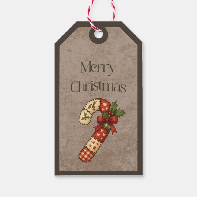 Patchwork-Weihnachtsstange in Weihnachtsfarben Ges Geschenkanhänger (Vorderseite)