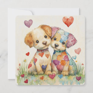 Patchwork Welpen Valentine Feiertagskarte