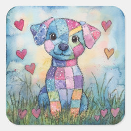 Patchwork Welppy Valentine Quadratischer Aufkleber