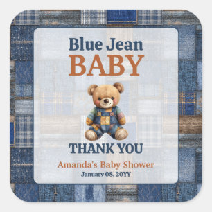 Patchwork Western-Denim-Bär Blaues Jeans-Baby-Show Quadratischer Aufkleber