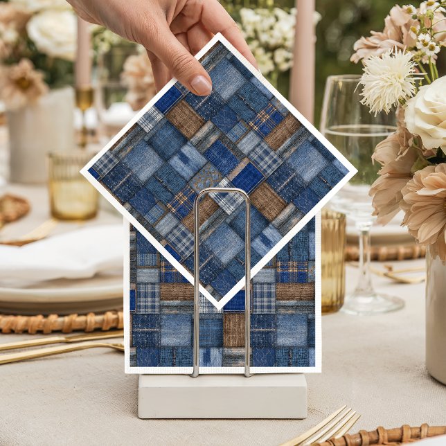 Patchwork Western Denim Bear Blue Jean Baby Shower Serviette (Von Creator hochgeladen)