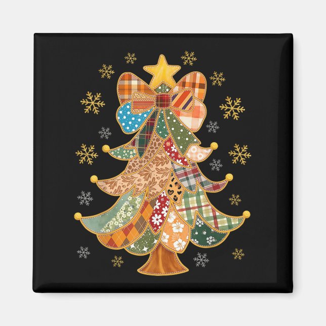 Patchwork Xmas Coquette Bow Lace Merry Bright Chri Magnet (Vorne)
