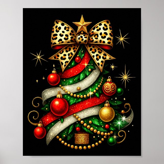 Patchwork Xmas Merry Christmas Tree Coquette Leopa Poster (Vorne)