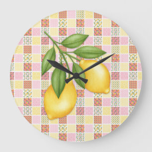 Patchwork Zitrone Große Wanduhr