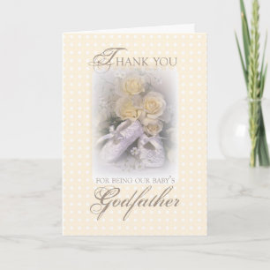 Pate Danke mit Babyschuhen und gelber Rose