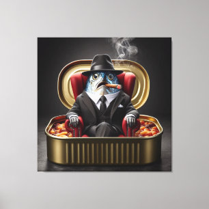 Pate-Sardinen-Mafia-Boss-Fisch-Cartoon-Kunst Leinwanddruck