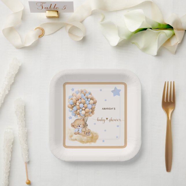 Patel Blue Bearly Wait Baby Dusche Pappteller (Hochzeit)