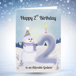 Patenkind zum 2. Geburtstag Schneemann Bauen Karte