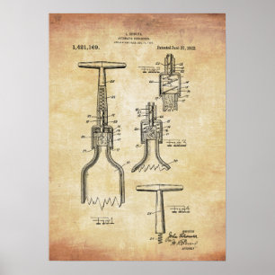 Patent für antiken Wein-Korkenzieher Poster