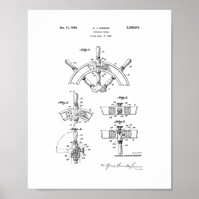 Patent für das Lenkrad von Schiffen Poster (Vorne)