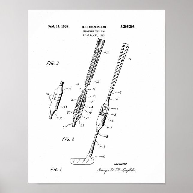 PATENT FÜR KLAPPBARTES GOLFSCHLÄGER - Poster (Vorne)