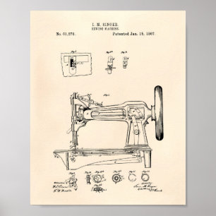 Patent-Kunst altes Peper der Nähmaschine-1867 Poster