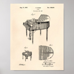 Patent-Kunst altes Peper des Klavier-1937 Poster