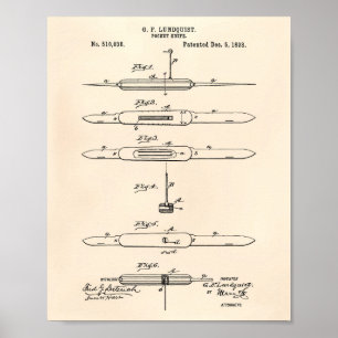 Patent-Kunst altes Peper des Taschen-Messer-1893 Poster
