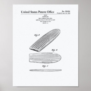 Patent-Kunst-Weißbuch des Surfbrett-1958 Poster