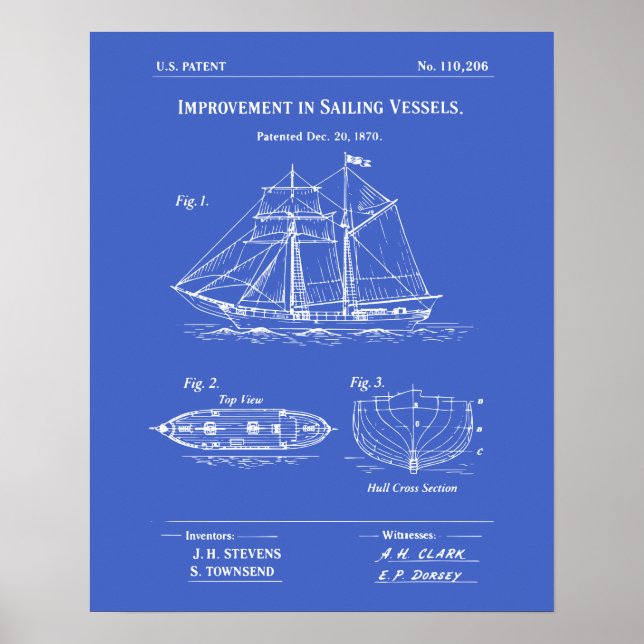 Patent-Segelschiff-Blueprint Poster (Vorne)