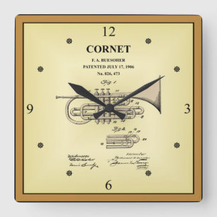 Patent Zeichne ~ F. A. Buesofer ~ Cornet ~ Quadratische Wanduhr