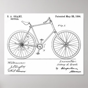 Patentdruck für kettenloses Fahrrad mit Wellenantr Poster