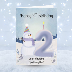 Patentochter Glück zum 2. Geburtstag Schneemann Ba Karte