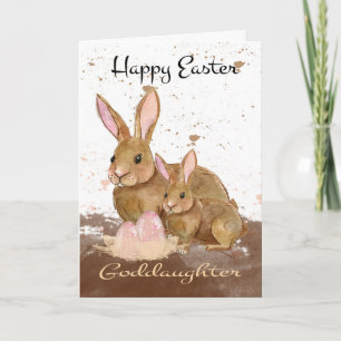 Patenttochter, Aquarell-Häschen und Ostern E Feiertagskarte