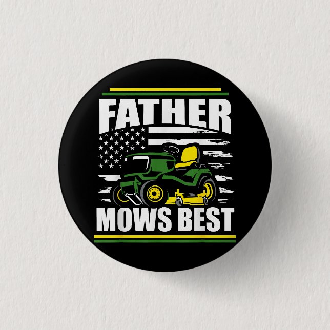 Pater Mows Best Funny Lawn Mower American Flag Fla Button (Vorderseite)