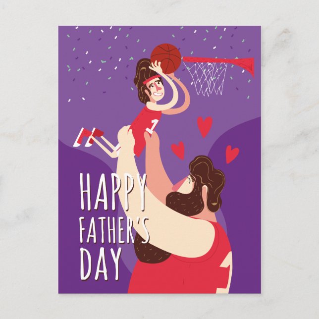 Pater Son spielt Basketball niedliche Illustration Postkarte (Vorderseite)