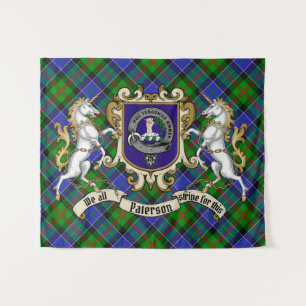 Paterson Clan Abzeichen & Unicorns w/Tartan Wandteppich