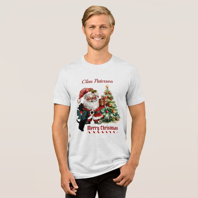 Paterson Scottie Dog Xmas Personalisiert Tri-Blend Shirt (Vorderseite voll)
